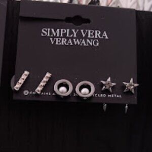 VERA WANG 3pc SET Rocker Chic Gunmetal Circle/Stick/Star Front Hoop Earrings~NEW
